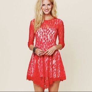 Free People Red Lace Mini Dress